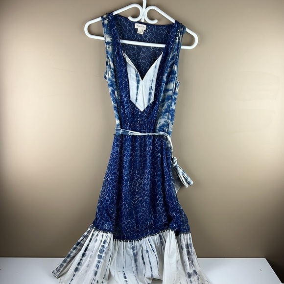 Anthropologie Meadow Rue Blue & White Bohemian Belted Dress - Picture 5 of 11